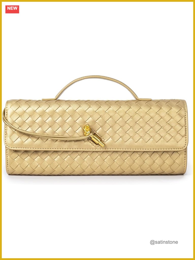 Woven Vegan Leather Evening Clutch Crossbody Bag With Adjustable Strap